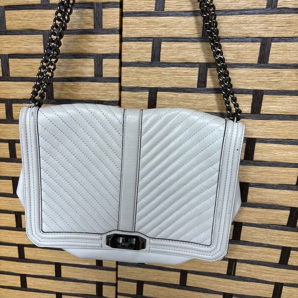 Rebecca Minkoff Light Gray Edie Quilted Leather Flap Shoulder Bag